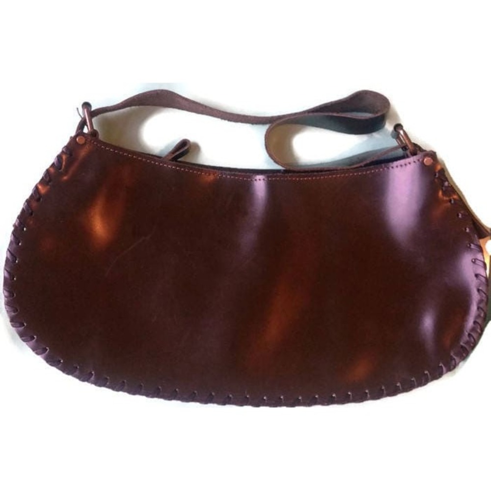 Handmade Tooled Leather Shoulder Bag Womens Medium Brown Excellent Western 70s - Picture 2 of 3